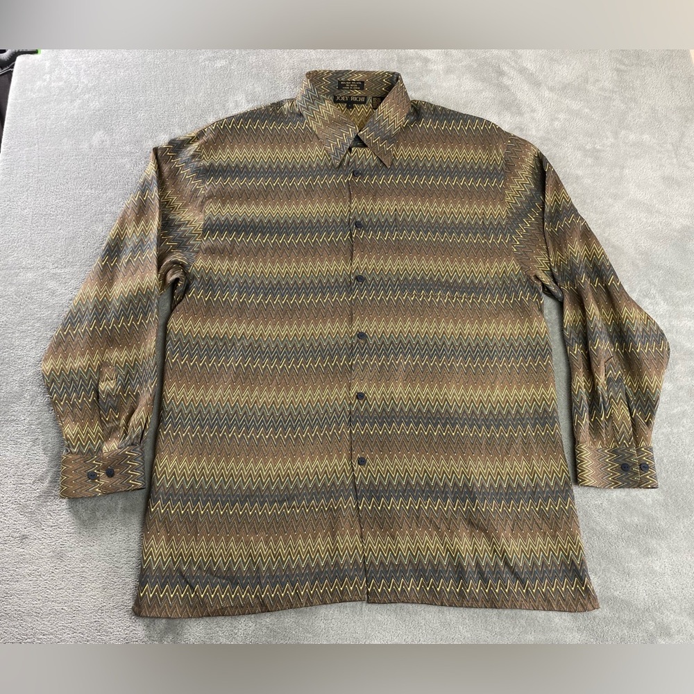Joey Richi Shirt Men’s L Tall Silk Wool Blend Long Sleeve Button Zig Zag Pattern